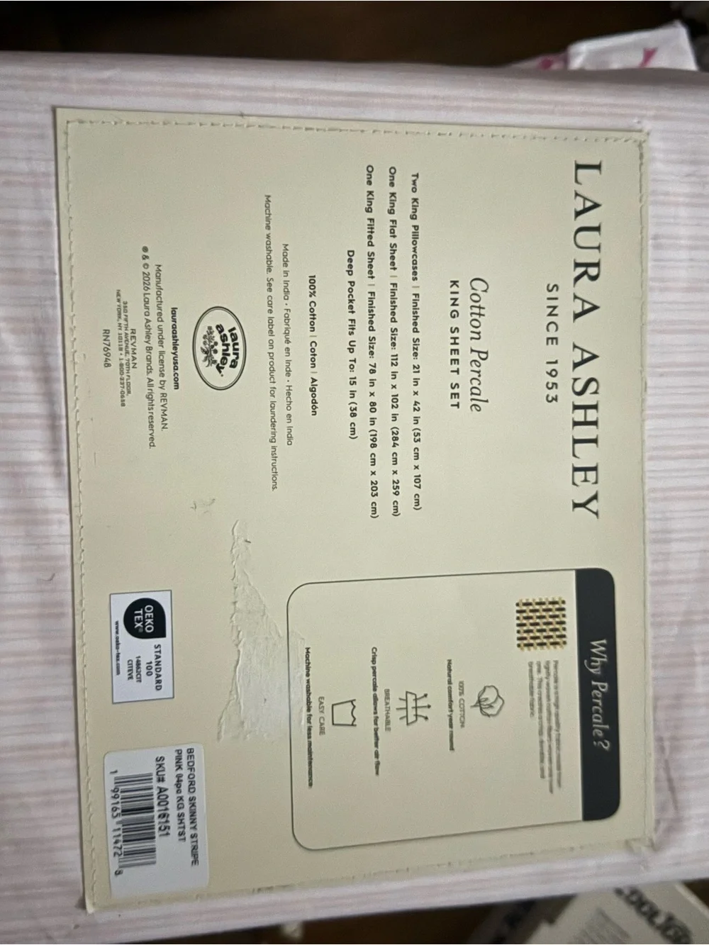 Laura Ashley Light Pink Cotton Percale King Sheet Set